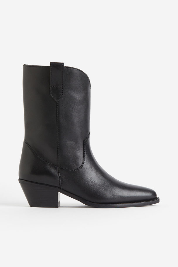 H&M Cowboy Leather Boots Black