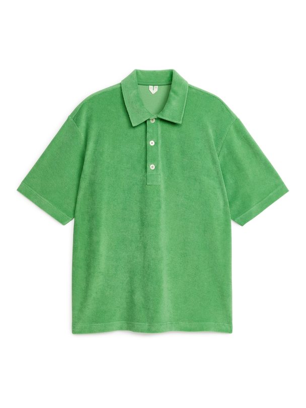 ARKET Cotton Towelling Polo Shirt Bright Green
