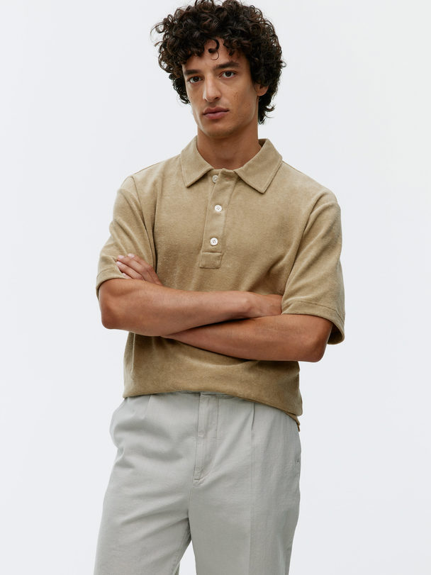 ARKET Cotton Towelling Polo Shirt Beige
