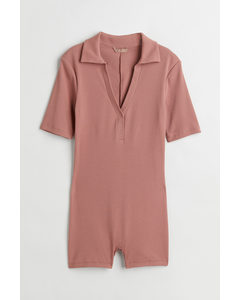Ribbed Cotton-jersey Playsuit Old Rose