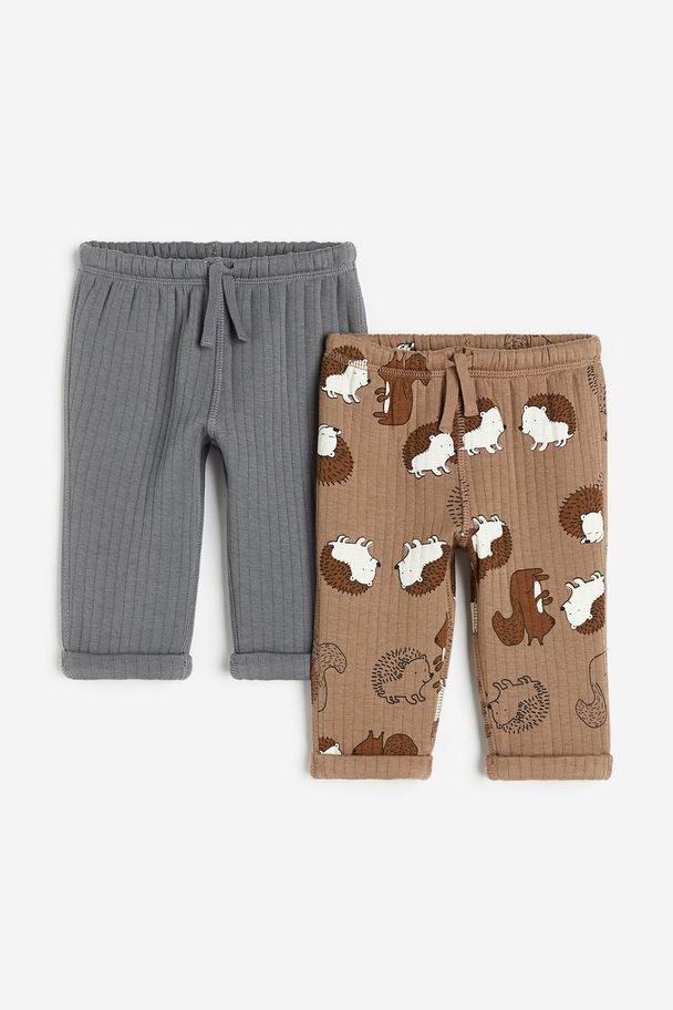 H&M 2-pack Ribbed Jersey Joggers Brown/animals