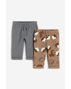 2-pack Ribbed Jersey Joggers Brown/animals
