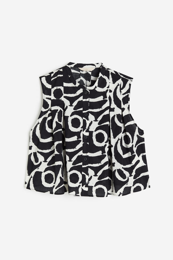 H&M Cotton Poplin Blouse Black/patterned