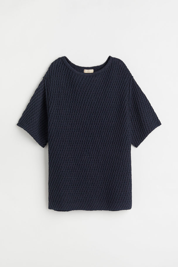 H&M Knitted Silk-blend Top Dark Blue