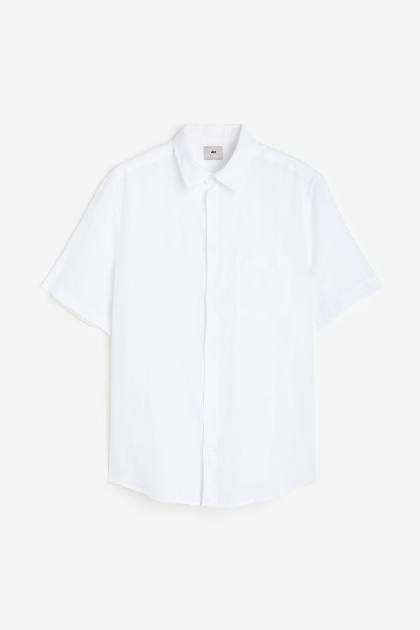 H&M Kurzarmhemd aus Leinen Regular Fit Weiß