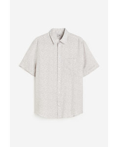 Regular Fit Short-sleeved Linen Shirt Light Beige/patterned