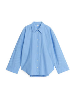 Relaxte Overhemdblouse Van Popeline Blauw/gestreept