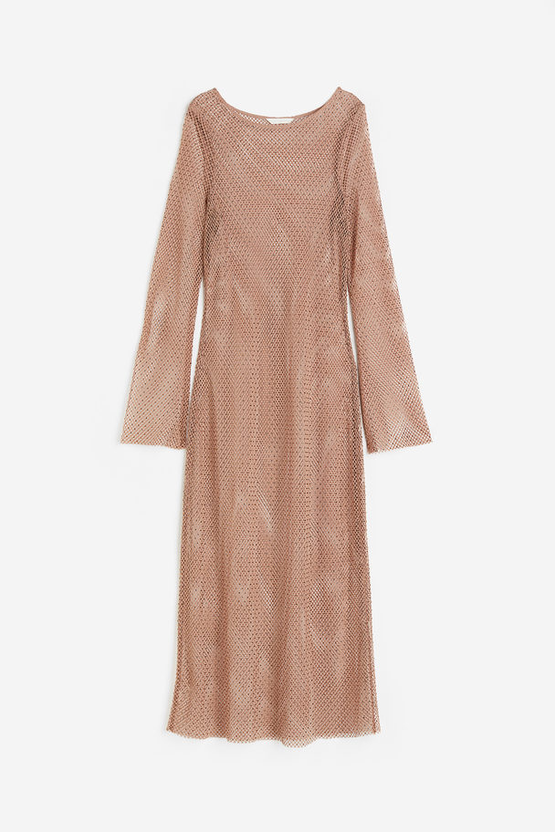 H&M Rhinestone-embellished Net Dress Beige