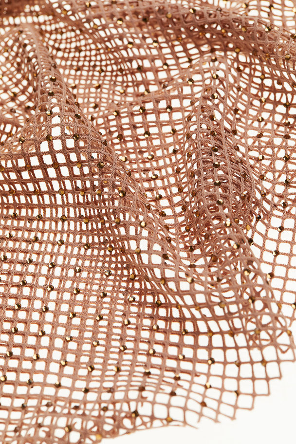 H&M Rhinestone-embellished Net Dress Beige