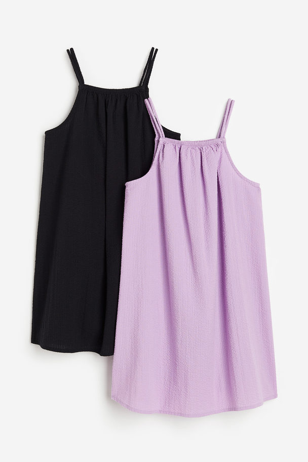 H&M 2-pack Seersucker Dresses Lilac/black