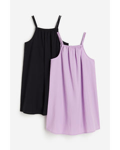 2-pack Seersucker Dresses Lilac/black
