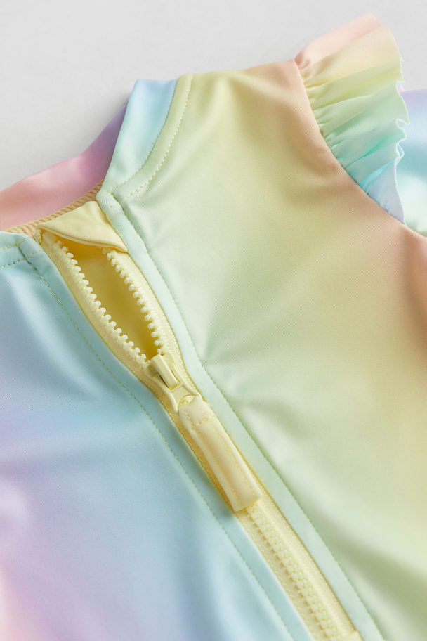 H&M Long-sleeved Swimsuit Light Yellow/gradient