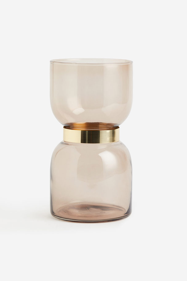 H&M HOME Vase I Glas Med Metaldetalje Beige/guld