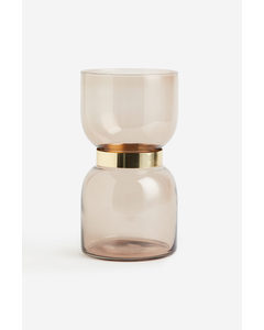 Vase I Glas Med Metaldetalje Beige/guld