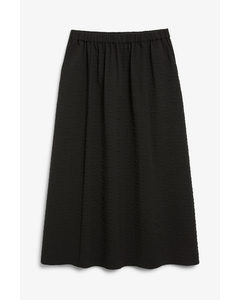 Black Textured High Waist A-line Skirt Black