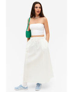 White Textured High Waist A-line Skirt White