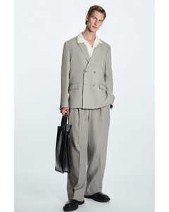 Wide-leg Pleated Linen Trousers Light Grey