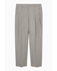 Wide-leg Pleated Linen Trousers Light Grey