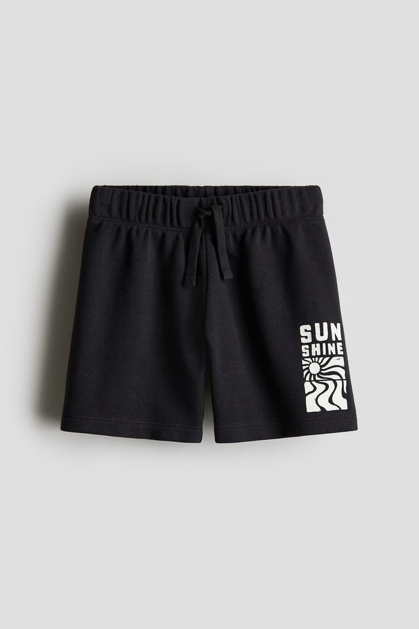 H&M Sweatshorts Med Tryckt Mönster Svart/sunshine