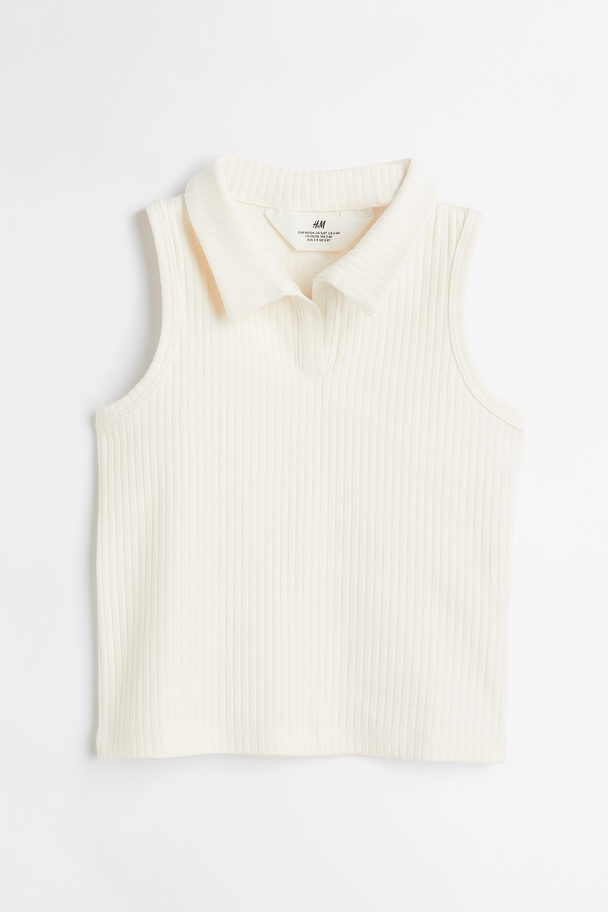 H&M Ribbed Collared Top Natural White
