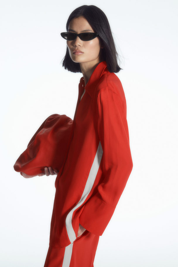 COS Side-stripe Shirt Red / Off-white
