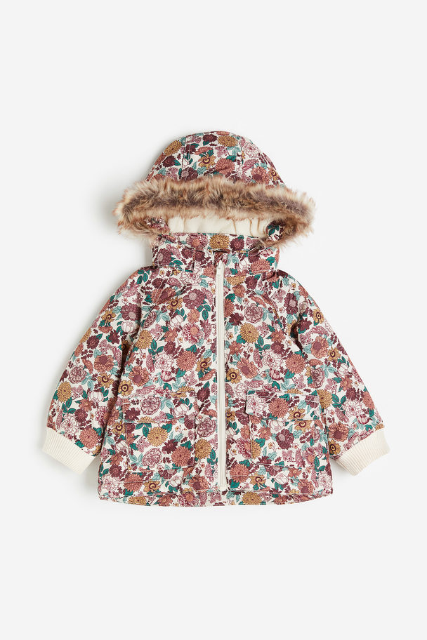 H&M Hooded Padded Jacket White/floral