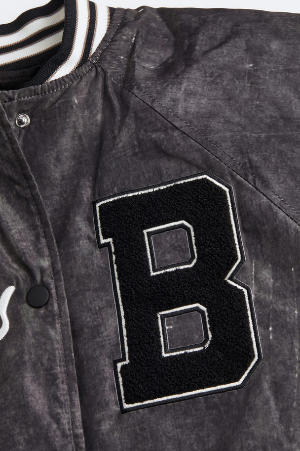 H&M Embroidered Baseball Jacket Dark Grey/los Angeles