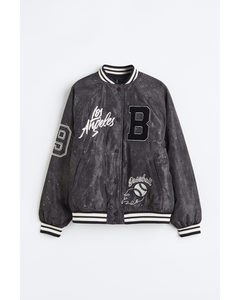 Embroidered Baseball Jacket Dark Grey/los Angeles