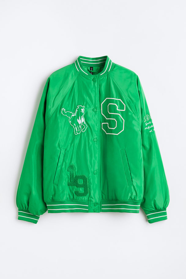 H&M Embroidered Baseball Jacket Green/sunset Valley