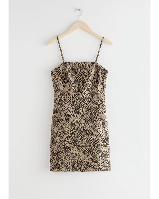 & Other Stories Fitted Linen Blend Mini Dress Leopard Print