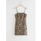 Fitted Linen Blend Mini Dress Leopard Print