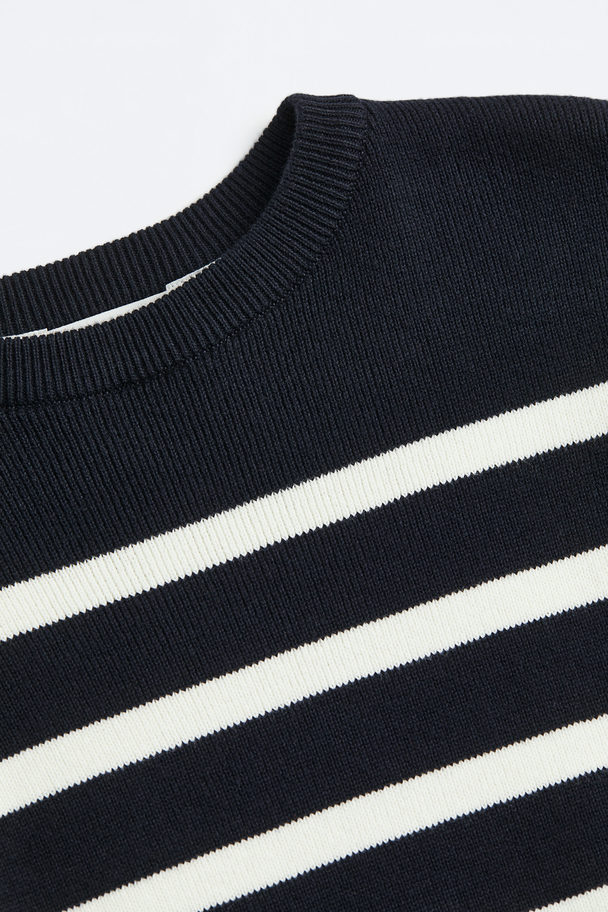 H&M Fine-knit Jumper Navy Blue/striped