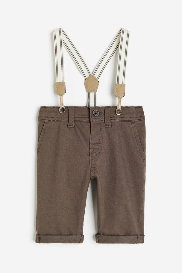 H&M Twill Trousers With Braces Brown