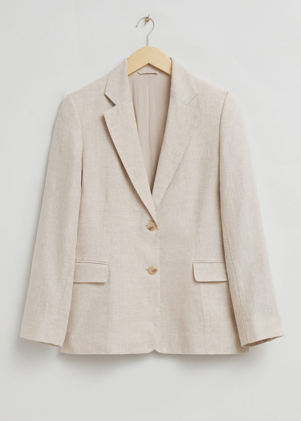 & Other Stories Relaxed Single Breasted Linen Blazer Light Beige