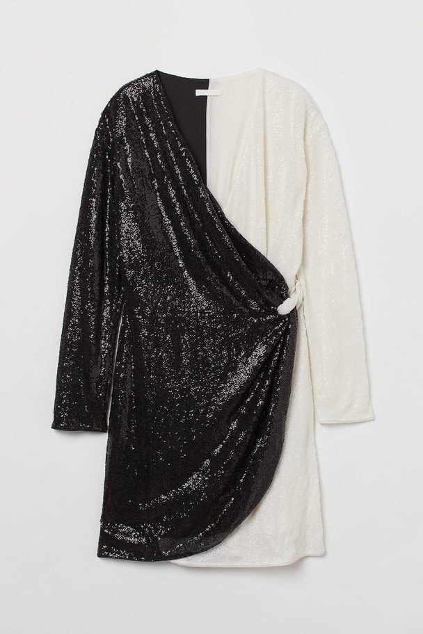 H&M Zweifarbiges Paillettenkleid Schwarz/Weiß