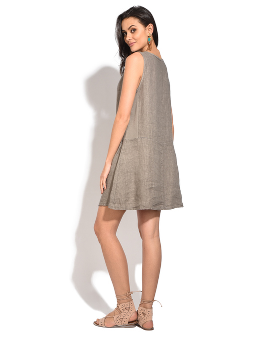 Le Jardin du Lin Short Dress With Rolled Round Collar And Pockets