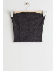Cropped Fitted Tube Top Black Glitter