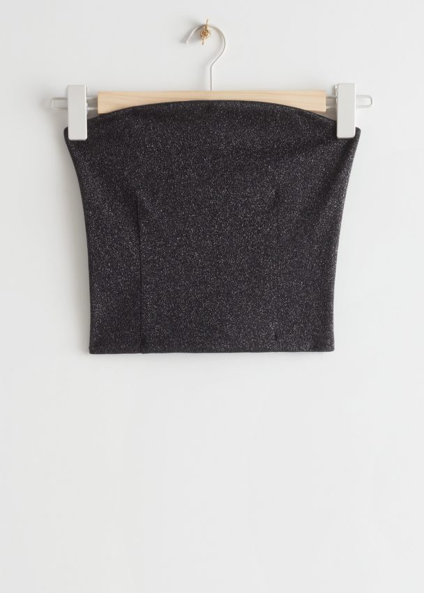 & Other Stories Cropped Fitted Tube Top Black Glitter