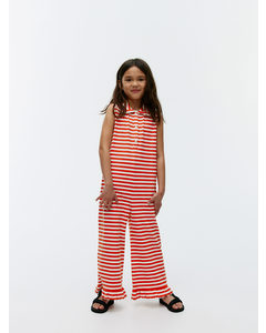 Frill-collar Jumpsuit White/red