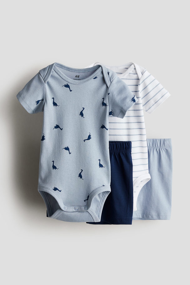 H&M 4-piece Cotton Jersey Set Blue/dinosaurs