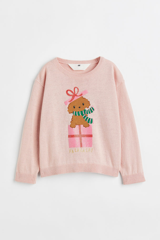 H&M Fine-knit Cotton Jumper Powder Pink/dog