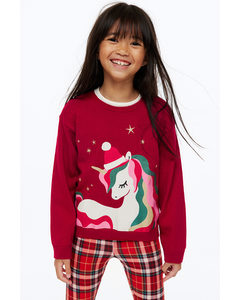 Fine-knit Cotton Jumper Red/unicorn