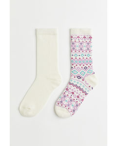2-pack Socks Cream/patterned