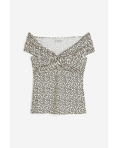 Off-the-shoulder Top Cream/spotted
