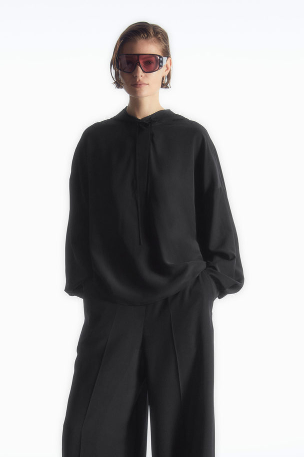COS Oversized Hooded Silk Blouse Black
