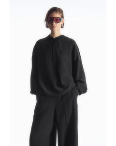 Oversized Hooded Silk Blouse Black