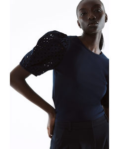 Puff-sleeved Top Navy Blue