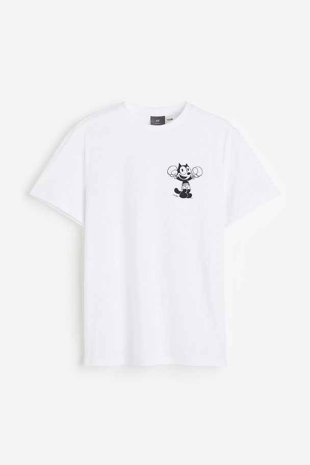 H&M T-Shirt in Regular Fit Weiß/Felix der Kater