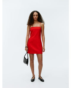 Linen-blend Mini Dress Red