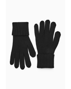 Ribbed Wool Gloves Black
